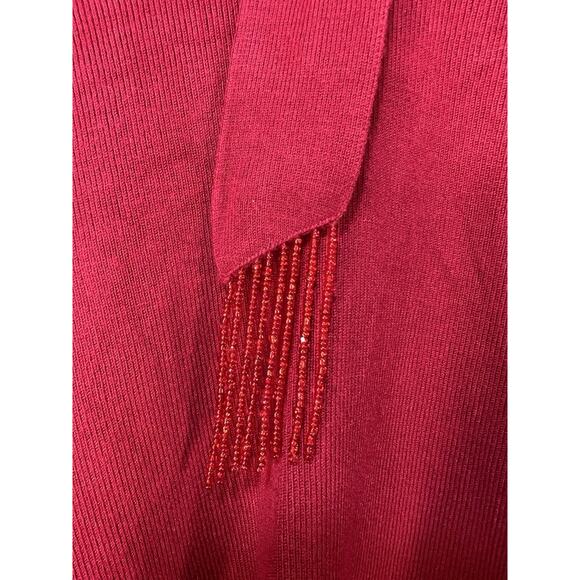 Coldwater Creek Rayon Blend Sweater Scarf Beaded Tassels Size 1X Red career - Picture 5 of 10